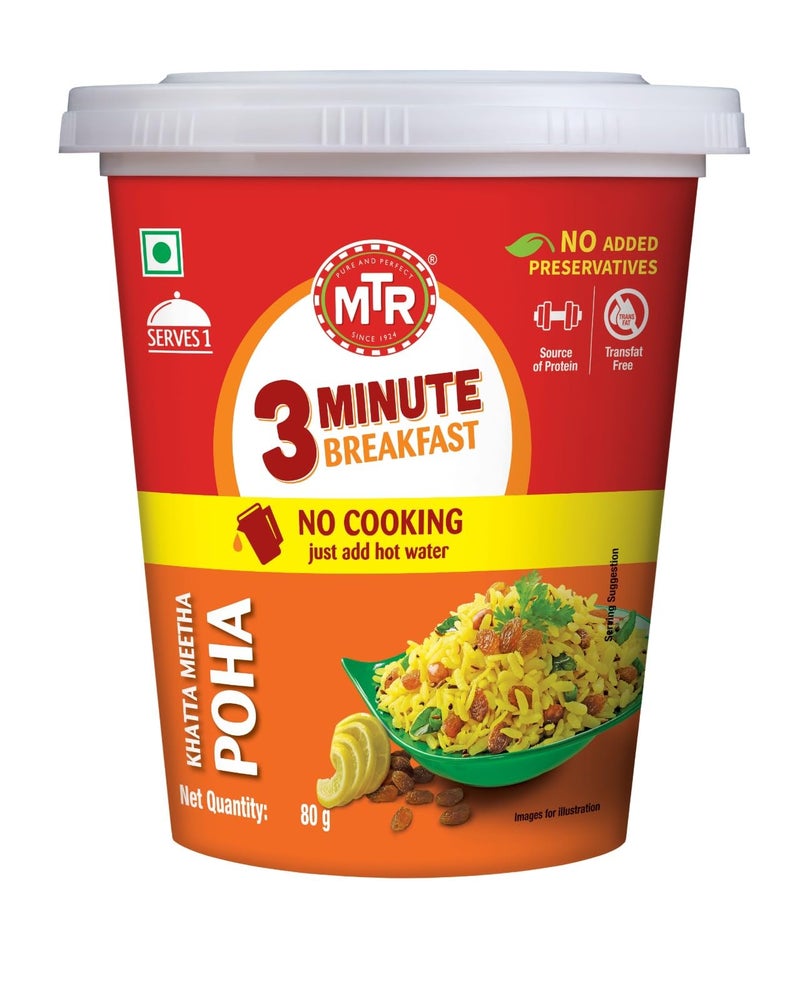 MTR 3 Min Breakfast Khatta Meetha Poha Cup, 80g - Image 1
